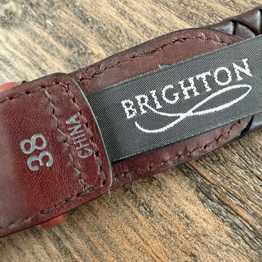Brighton Mens‎ Braided Leather Belt Dark Brown Solid Brass Buckle Size 38